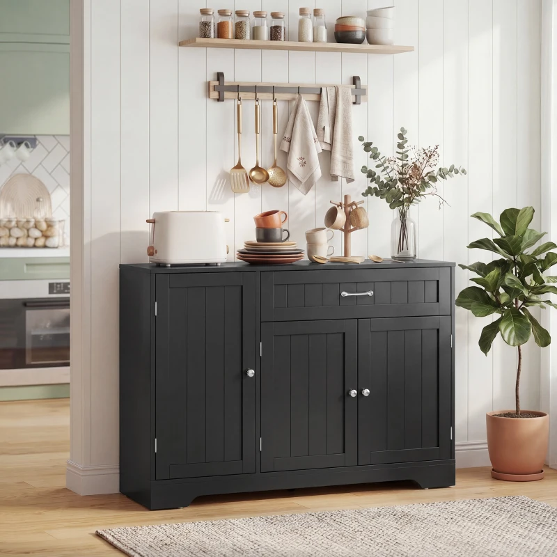 HOMCOM 44" Modern Kitchen Storage Cabinet with Drawer, Adjustable Shelves, Small Kitchen Pantry with Door Racks, Black