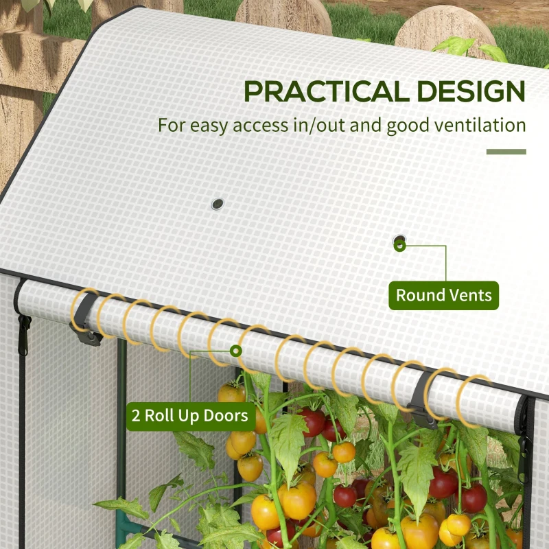 Outsunny Mini Greenhouse with 4 Wire Shelves, Portable Tomato Greenhouse with Roll Up Door, 39.4" x 31.5" x 59.1", White