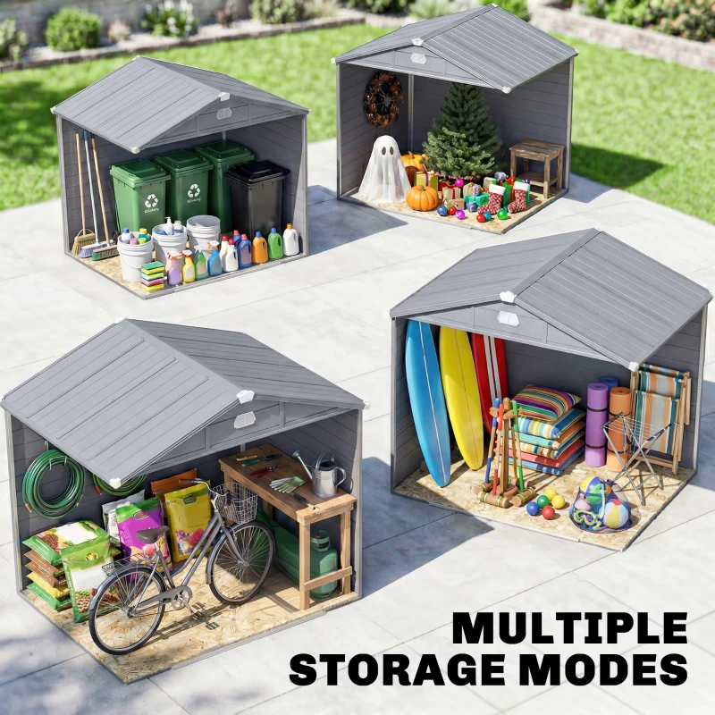 Outsunny 8' x 6' Plastic Garden Storage Shed with Latch Door, Vents, Sloped Roof, Dark Grey