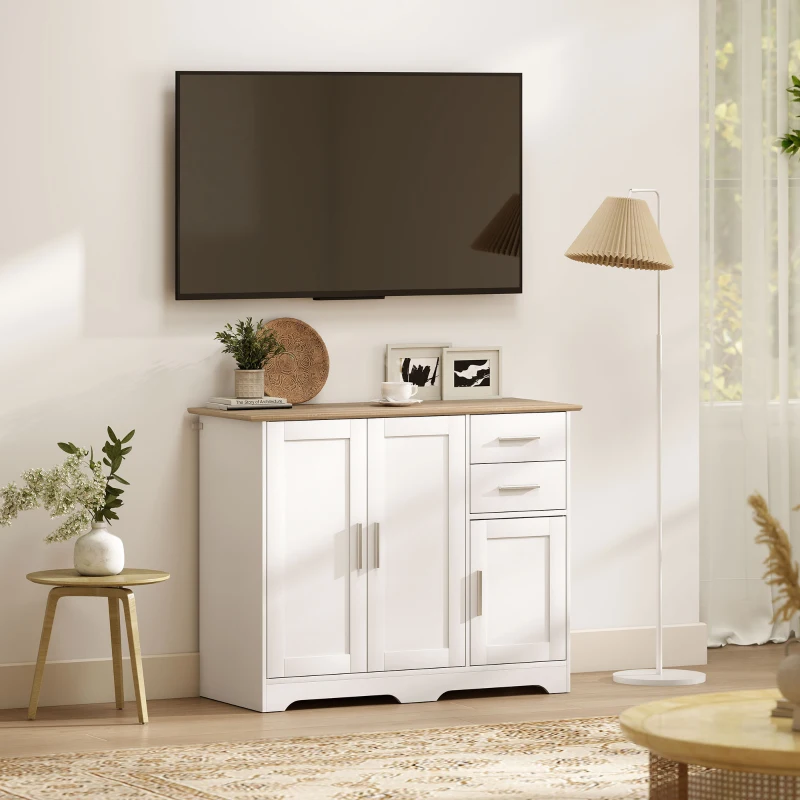 HOMCOM 40" Sideboard Buffet Cabinet, Modern Kitchen Storage Cabinet with 2 Drawers, 3 Doors & Adjustable Shelf, White