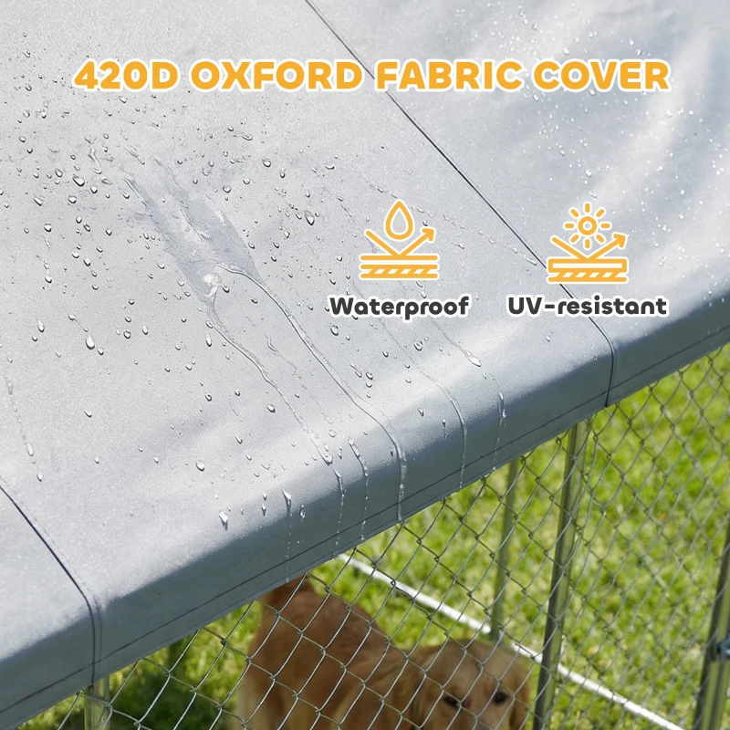 PawHut Heavy Duty Outdoor Dog Kennel with Waterproof Roof, Secure Latch, Chain Link Dog Run for Backyard, 19.7' x 7.5' x 7.9'