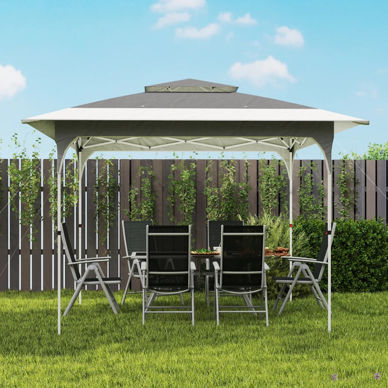 Outsunny 11.5 x 11.5 ft Pop Up Canopy Tent with 1-Button Push Easy Setup, UPF 50+ 2-Tier Instant Canopy with Carry Bag, Dark Grey