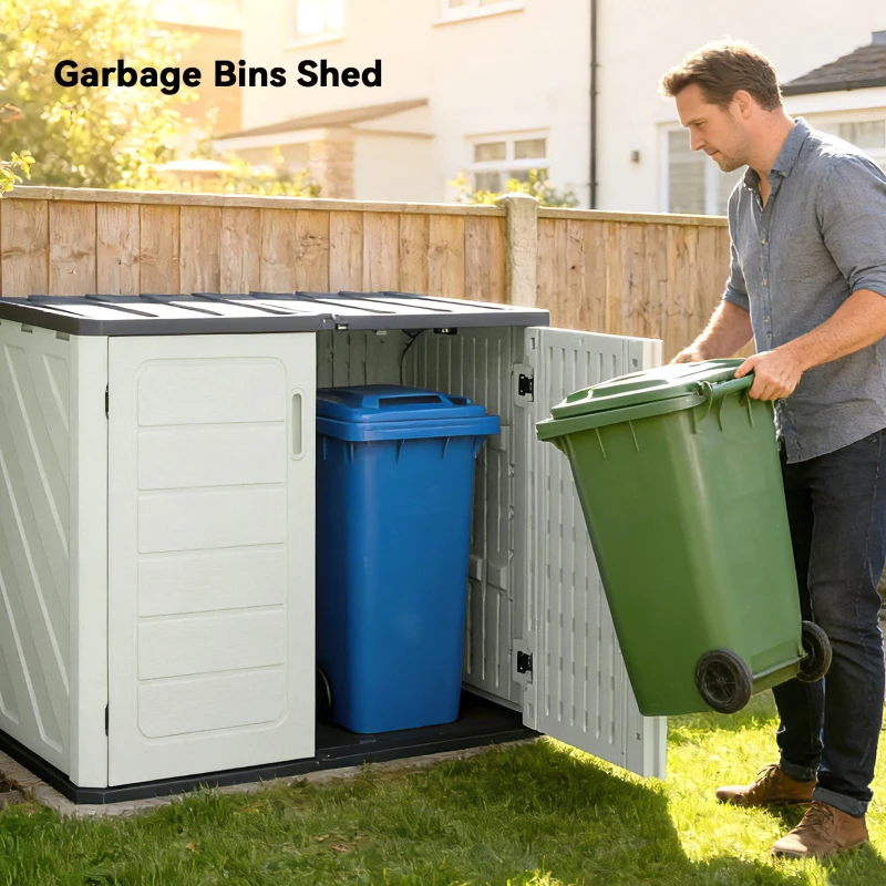 Outsunny 35 Cu.Ft Outdoor Storage Cabinet, Waterproof HDPE Outdoor Storage Shed with Lockable Doors and Openable Top