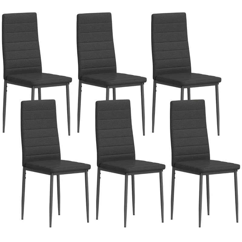 HOMCOM High Back Dining Chairs, Modern Upholstered Linen Fabric Accent Chairs with Metal Legs for Kitchen, Set of 6, Black
