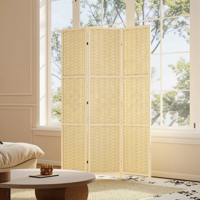 HOMCOM 3-Panel Room Divider, 5.6 FT Freestanding Folding Privacy Screen, Partition Wall Divider, Natural Wood