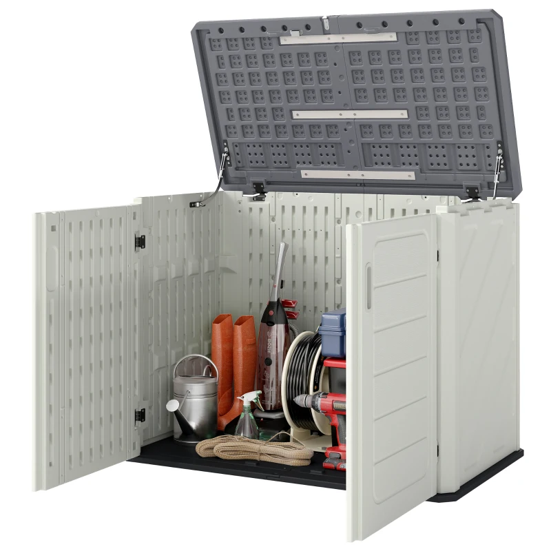Outsunny 35 Cu.Ft Outdoor Storage Cabinet, Waterproof HDPE Outdoor Storage Shed with Lockable Doors and Openable Top