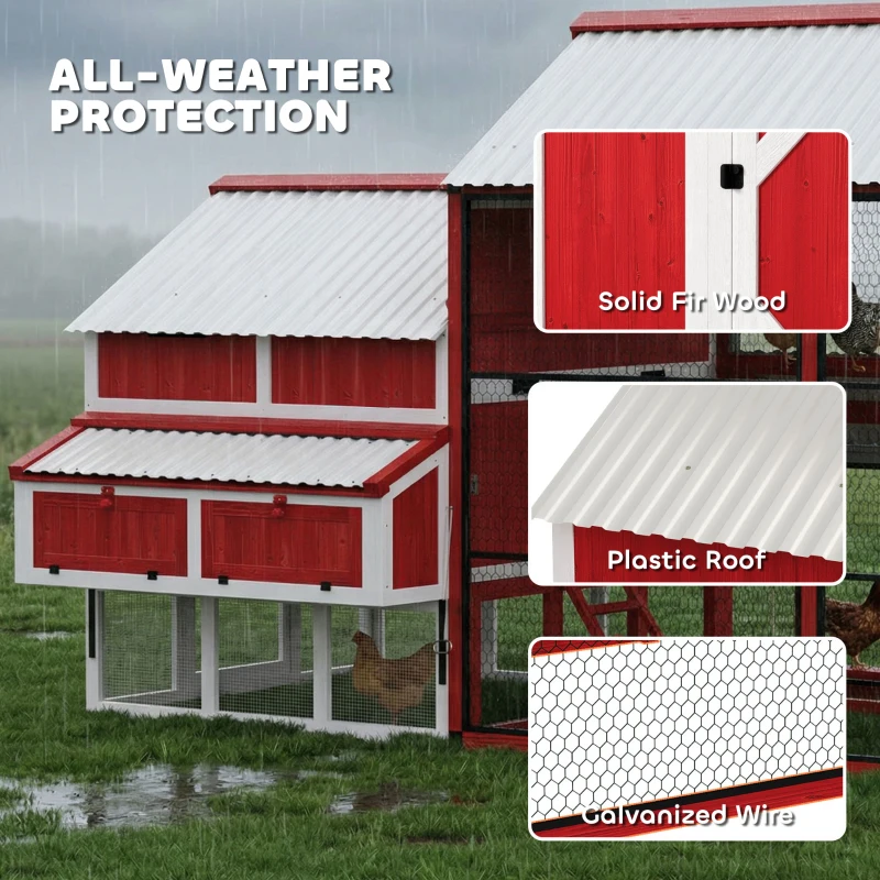 PawHut 187.3" Large Chicken Coop, Walk-in Wooden Hen House, Outdoor Poultry Cage with Run, Weatherproof Roof, Nesting Box