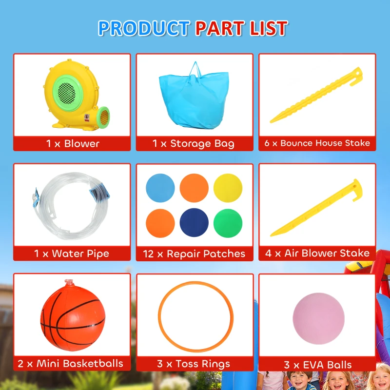 Qaba Bouncy Castle for Kids, Inflatable Bounce House with Slide, Pool (Ball Pit), Ball Shooting and Blower for Indoor Outdoor