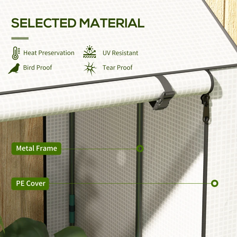 Outsunny Mini Greenhouse with 4 Wire Shelves, Portable Tomato Greenhouse with Roll Up Door, 39.4" x 31.5" x 59.1", White