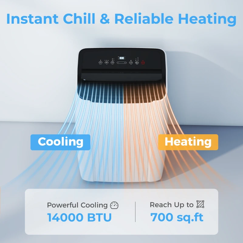 HOMCOM 14000 BTU 5-in-1 Portable Air Conditioner with Cool, Heat, Dehumidifier, Fan, Sleep, WiFi Voice Control, White