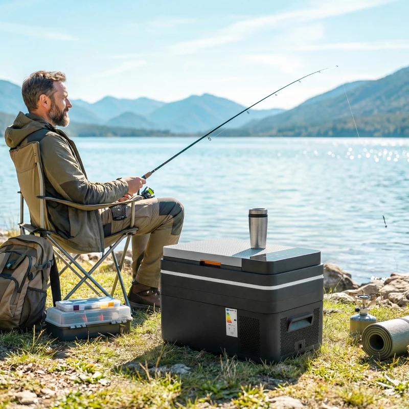 Outsunny 12 Volt Car Refrigerator, 32QT Car Fridge with App Control, 12/24V DC and 100-240V AC, Black