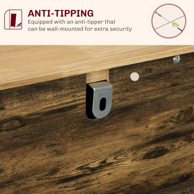 HOMCOM Kitchen Storage Cabinet, Sideboard Floor Cupboard with Solid Wood Top, Adjustable Shelf, and 3 Drawers, Brown