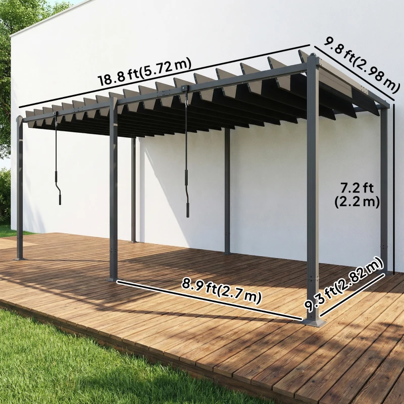 Outsunny 10' x 19' Louvered Pergola with UPF50+ Adjustable Roof and Aluminum Frame, Outdoor Pergola Gazebo, Dark Grey