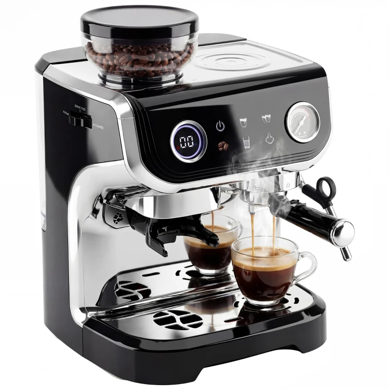 HOMCOM 15 Bar Coffee Maker Espresso Machine with Grinder Milk Frother Stainless Steel Espresso Maker for Cappuccino Latte Black