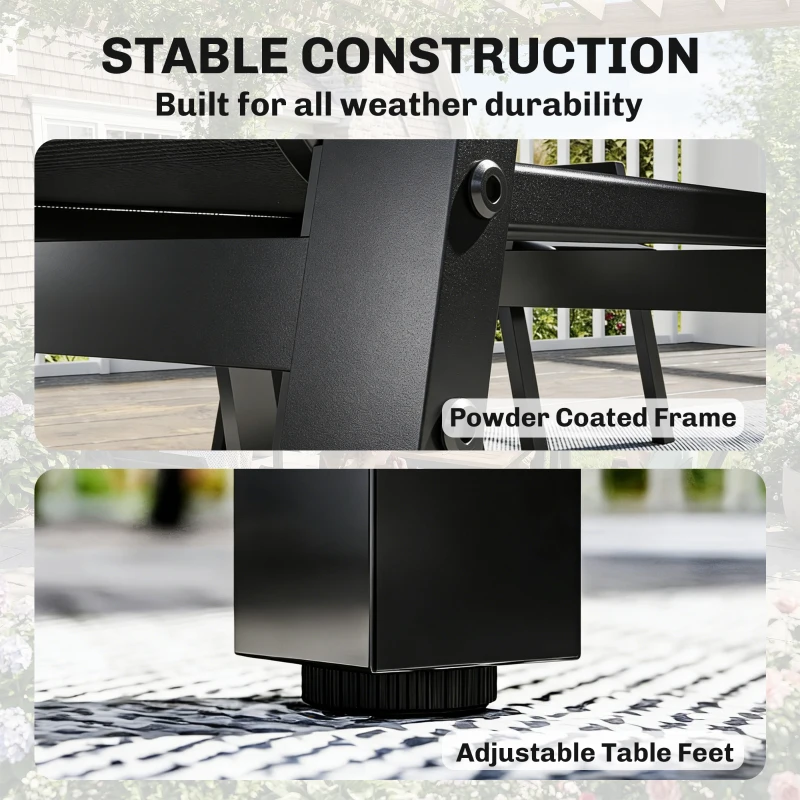 Outsunny 7 Piece Outdoor Dining Set, Rectangle Patio Table and 6 Mesh Chairs with Slatted Tabletop for Backyard, Deck, Garden