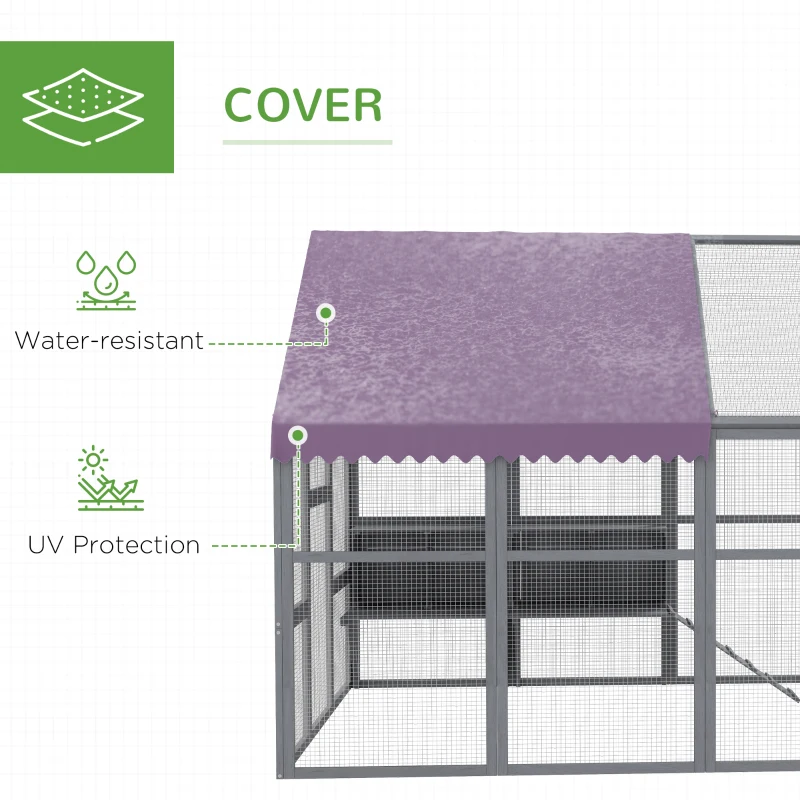 PawHut 9.2' x 6.1' Large Chicken Coop with Nesting Box, Water-Resistant and Anti-UV Cover for 8-12 Chickens, Gray