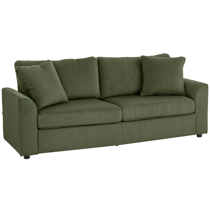 HOMCOM 3 Seater Sofa, 83.5" Modern Upholstered Couch with Pocket Spring and 2 Scatter Cushions for Living Room, Green