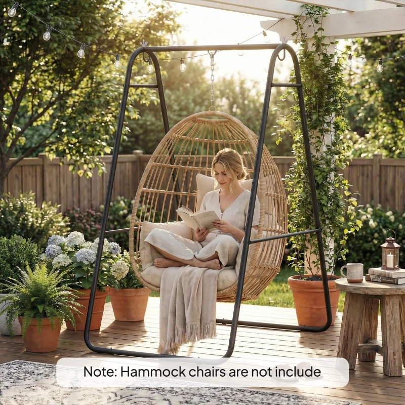 Outsunny Hammock Chair Stand Only Heavy Duty Solid Steel A-Frame for Hanging Hammock, Egg Chair, Max Load 330 LBS, Black