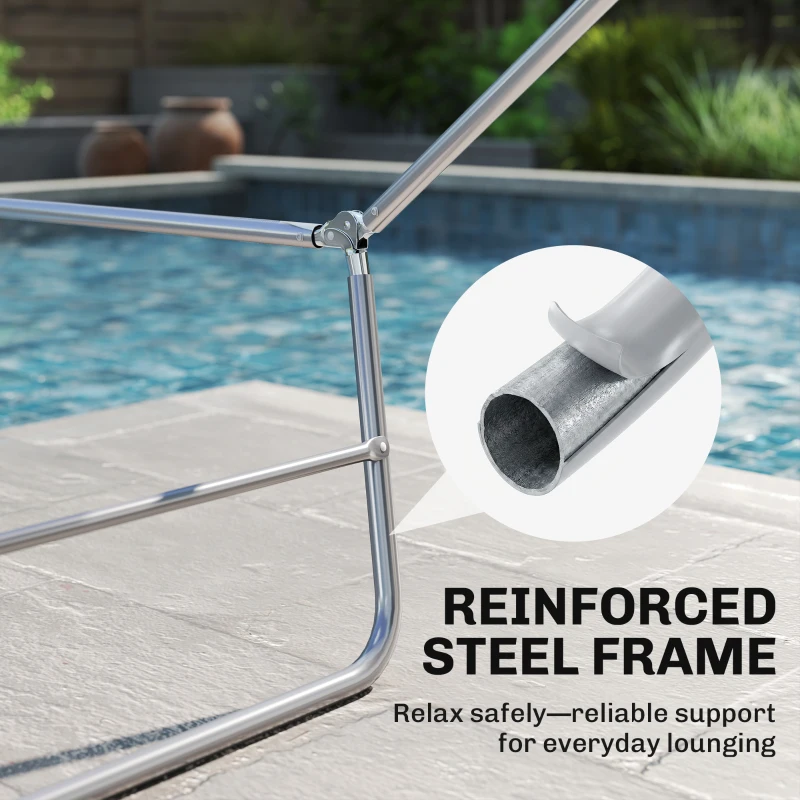 Outsunny Folding Chaise Lounge Pool Chairs, Outdoor Sun Tanning Chairs with Pillow, Reclining Back, Steel Frame & Breathable Mesh for Beach, Yard, Patio, Black