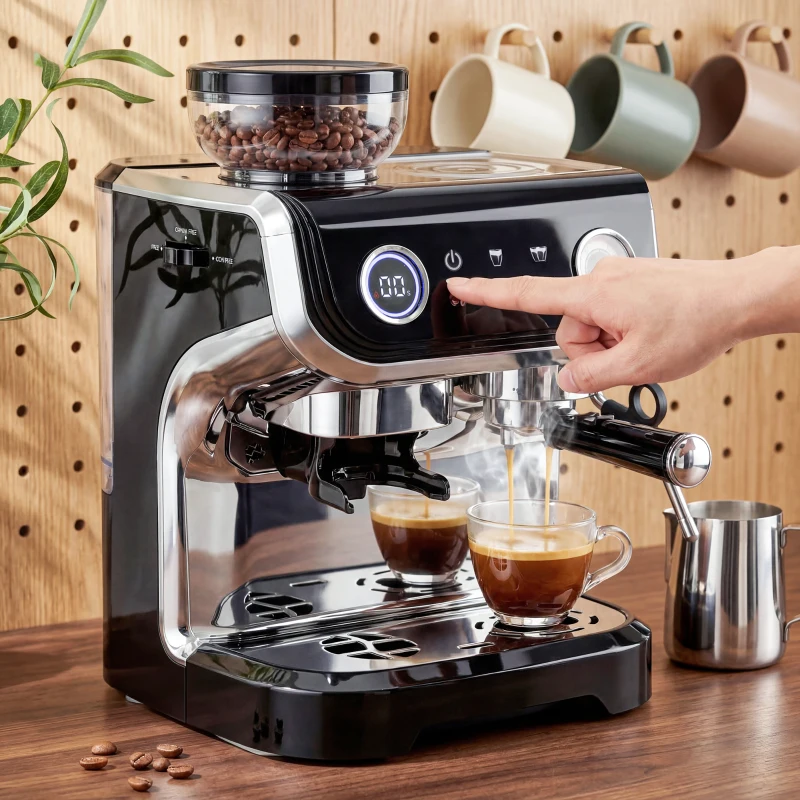 HOMCOM 15 Bar Coffee Maker Espresso Machine with Grinder Milk Frother Stainless Steel Espresso Maker for Cappuccino Latte Black