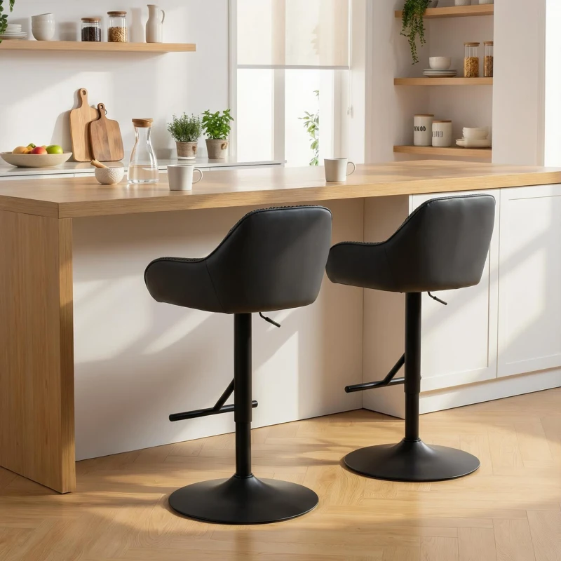 HOMCOM Bar Stools Set of 2, Swivel Counter Height Barstools with Back, Footrest, Armrests, Adjustable Height, Black