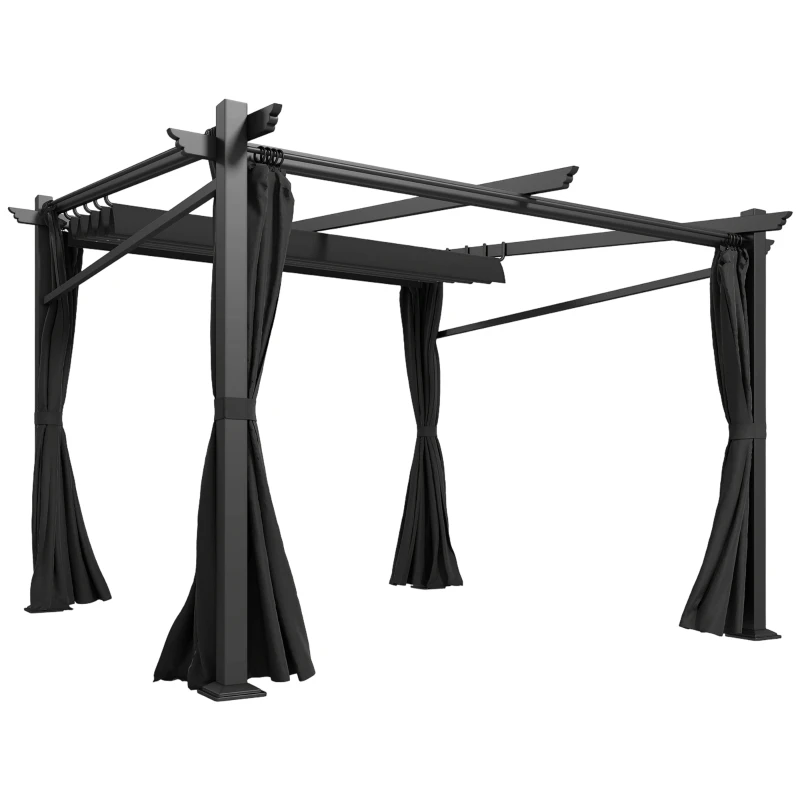 Outsunny Metal Pergola with Sliding Roof Canopy, Retractable Pergola Canopy, 10' x 10', Black