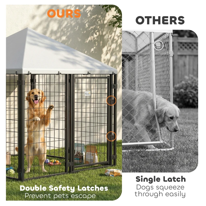 PawHut Lockable Dog House Kennel with Water-resistant Roof for Small and Medium Sized Pets, 4.6' x 4.6' x 5'