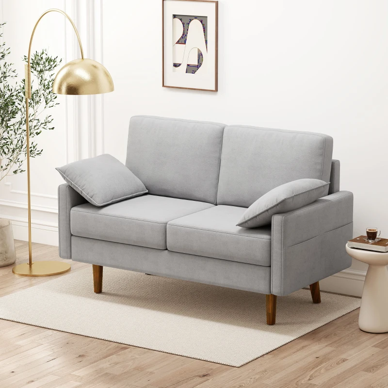 HOMCOM 3 Seater Sofa, Velvet Upholstered Couch with Spring Cushions, Rubber Wood Legs and 2 Pillows, Grey