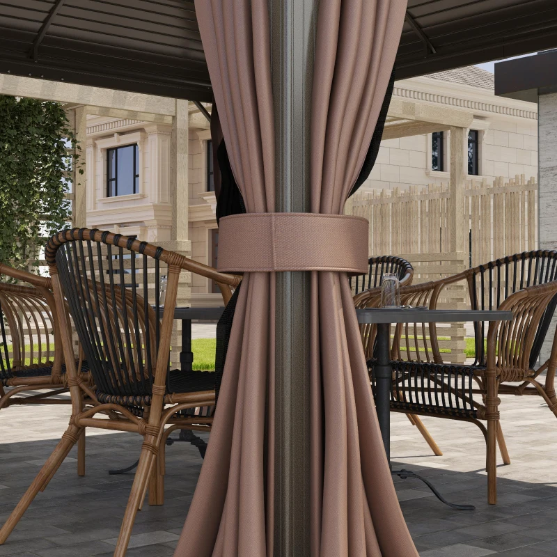 Outsunny 10' x 12' Hardtop Gazebo Canopy with Double Roof, Netting and Curtains for Garden, Backyard, Deck, Coffee