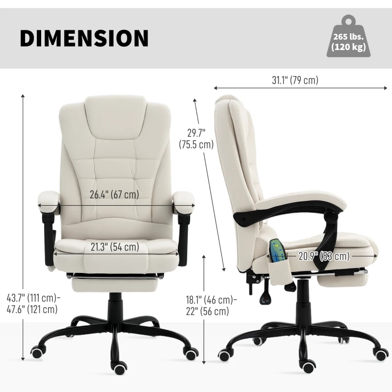 Vinsetto 7-Point Vibrating Massage Chair, Reclining Office Chair with Footrest, Reclining Back, Adjustable Height, Beige