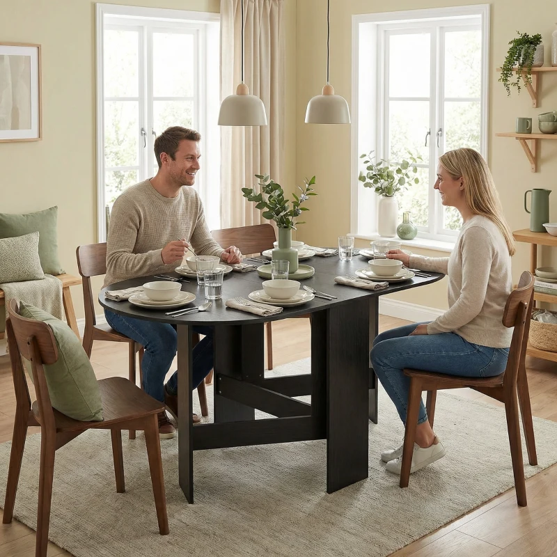 HOMCOM Oval Folding Dining Table, Space Saving Drop Leaf Kitchen Table for Dining Room, Living Room, Black