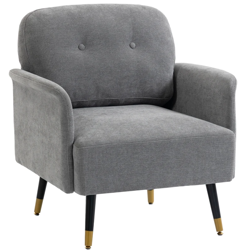HOMCOM Accent Chair Modern Tufted with Metal Legs Upholstered Reading Armchair for Living Room Grey