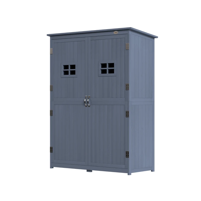 Outsunny 4x1.5ft Wooden Garden Storage Shed, Outdoor Tool Cabinet Organizer with Windows and Double Door, Dark Grey