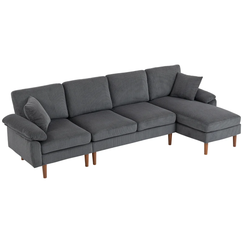 HOMCOM L-Shape Sofa, Modern Sectional Couch with Changeable Chaise Lounge, Pillows and Wooden Legs for Living Room, Dark Grey