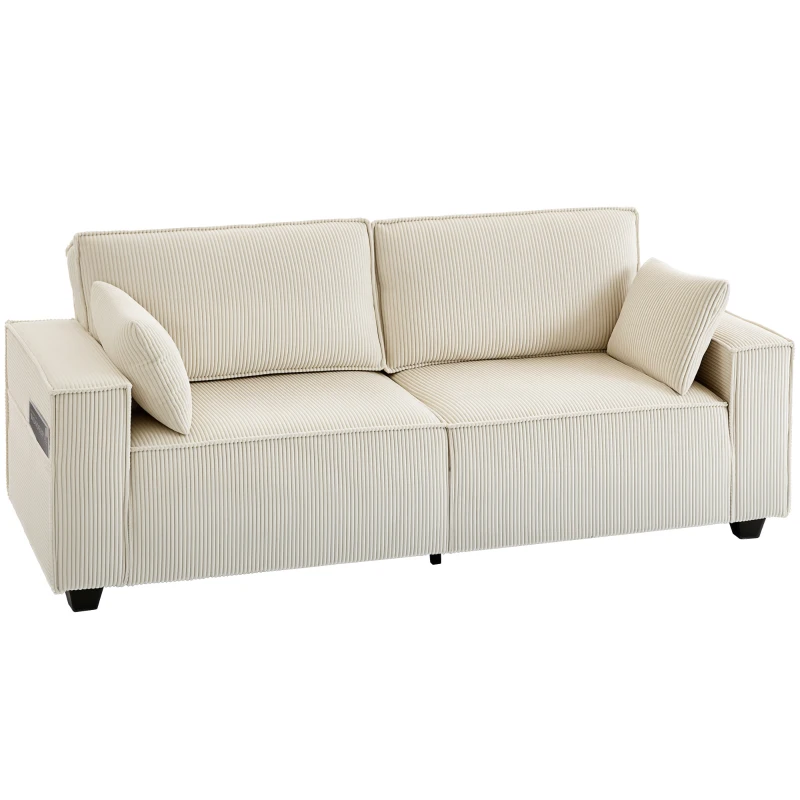 HOMCOM 86" 3 Seater Sofa, Modern Corduroy Upholstered Couch, Beige