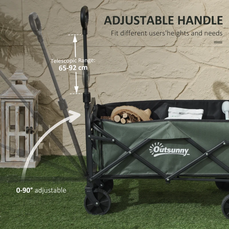 Outsunny Wagon Cart Foldable, Collapsible Wagon Cart with Removable Liner, Handle, Wheels, 72L & 198 LBS Capacity, Green