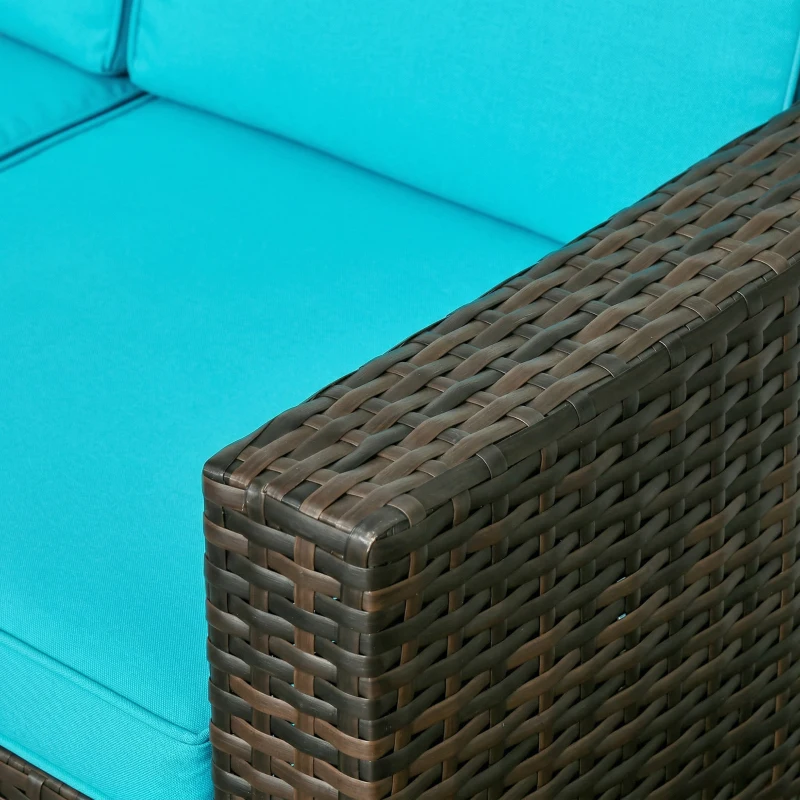 Outsunny 3 Pieces Patio Furniture with Soft Cushions, Patio Corner Sofa Sets with a Coffee Table,  Ideal for Balcony, Patios, Backyards, Turquoise
