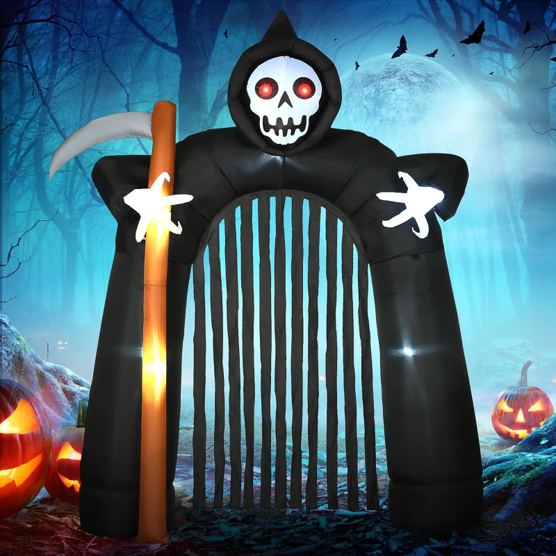 HOMCOM 9.5ft Halloween Inflatables, Grim Reaper Archway, Giant Outdoor Blow Up Yard Decoration with Build-in LED