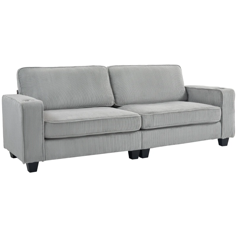 HOMCOM Three Seater Sofa, Fabric 3 Seater Couch with Spring Cushion and Cup Holders for Living Room, Bedroom, Light Grey
