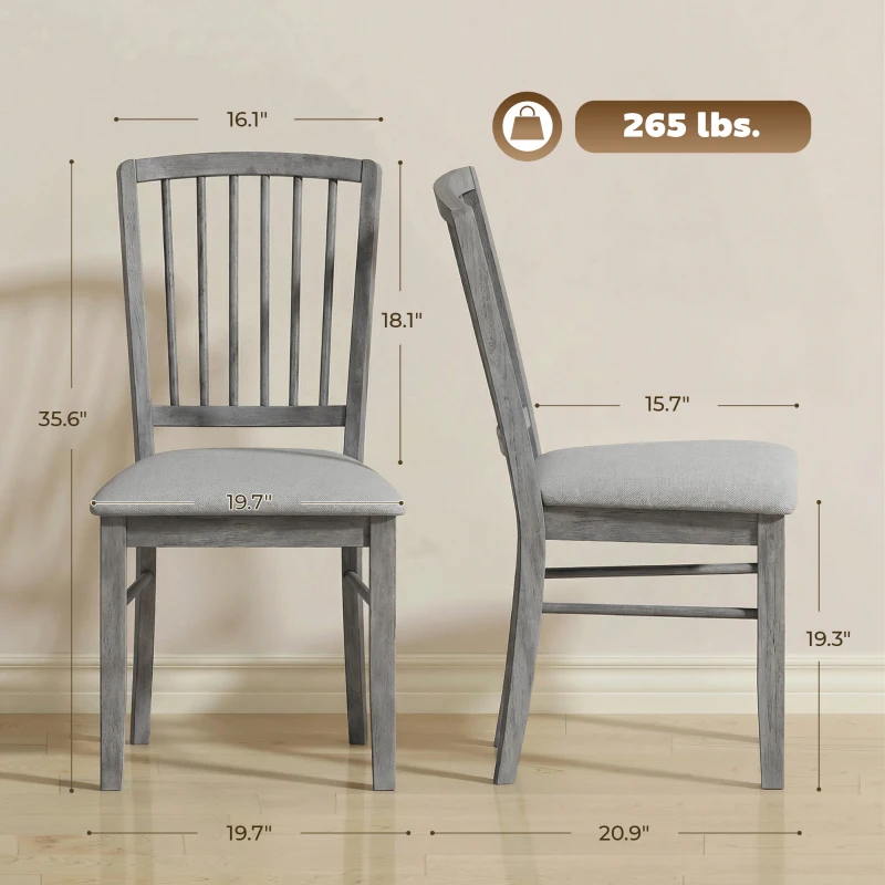 HOMCOM Dining Chairs Upholstered Kitchen Chairs with Rubberwood Legs Set of 2, Rustic Gray
