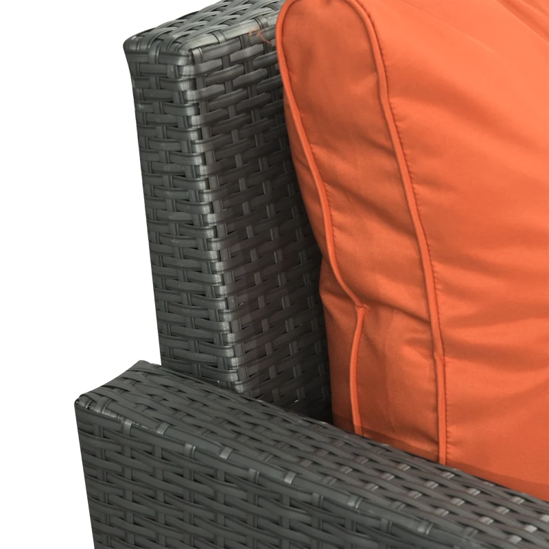Outsunny 6 Pieces Patio Furniture with Cushions, PE Wicker Sectional Furniture Conversation Set with a 3-Seat Sofa, 2 Recliner Chairs, 2 Footstools, Table, Orange