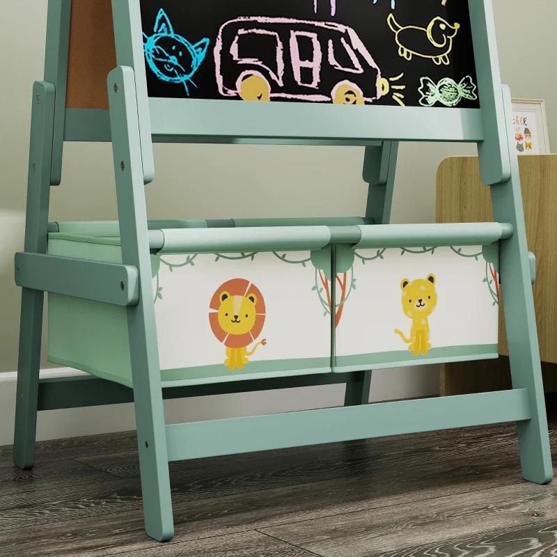 Qaba Art Easel for Kids, Double-Sided Whiteboard & Chalkboard with Paper Roll, Storage Baskets for Toddlers Ages 3-8, Green