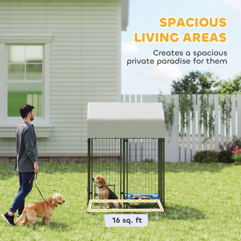 PawHut Outdoor Dog Kennel with Roof, 4' x 4' x 6' Heavy Duty Welded Wire Dog Playpen Enclosure with Escape-proof Lock