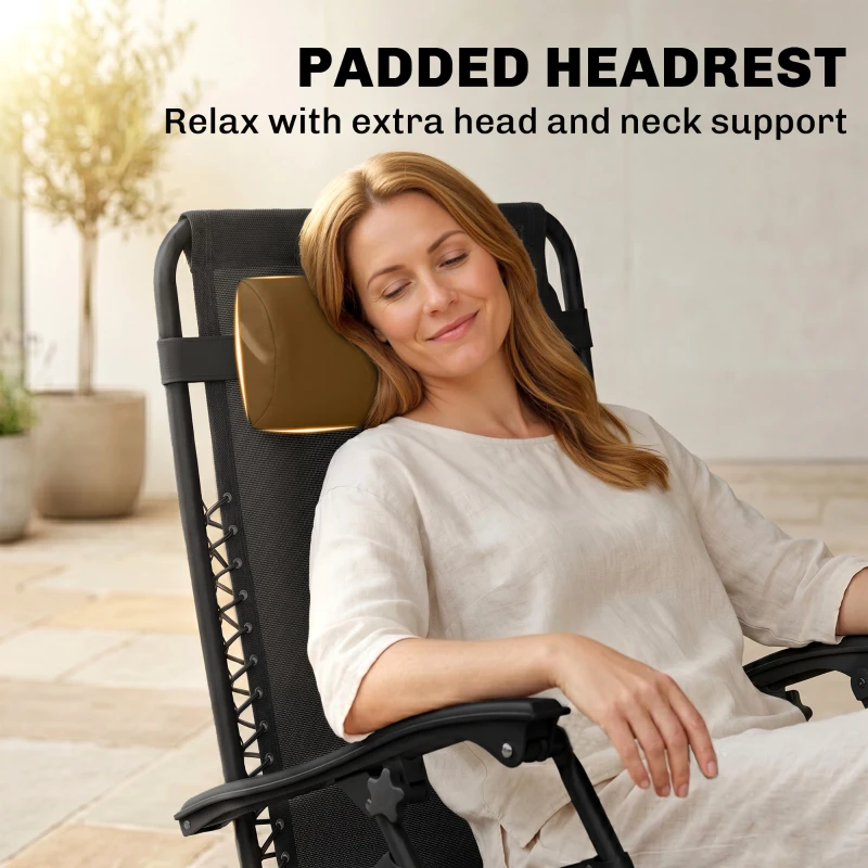 Outsunny Zero Gravity Chair Set of 2 Patio Chair with Side Table Cupholders and Pillows for Pool, Backyard, Lawn, Black