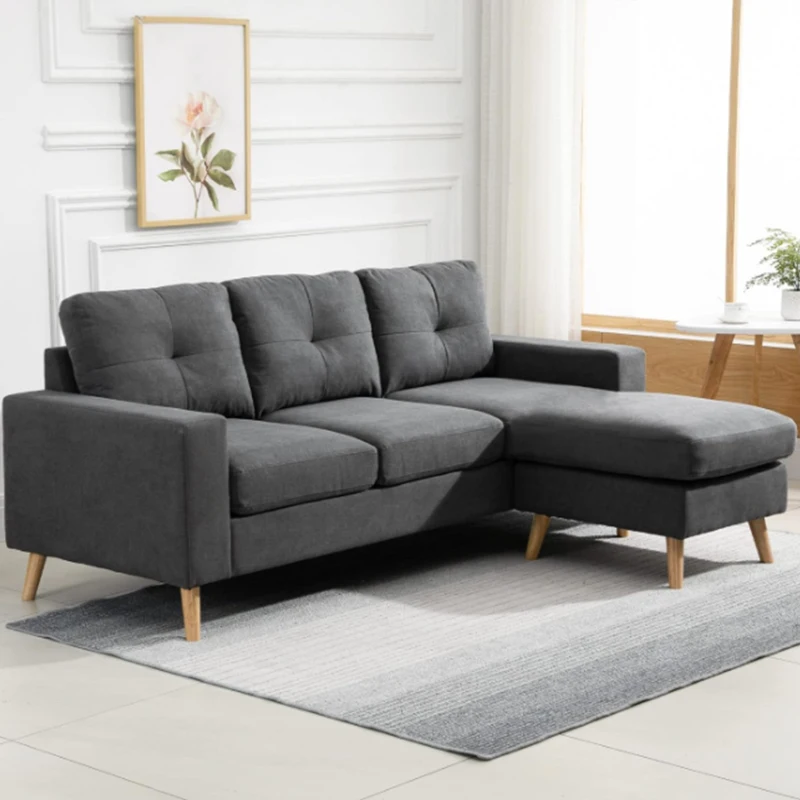 HOMCOM Sectional Sofa Couch, L Shaped Couch with Reversible Chaise, Wooden Legs for Living Room, Bedroom, Dark Grey