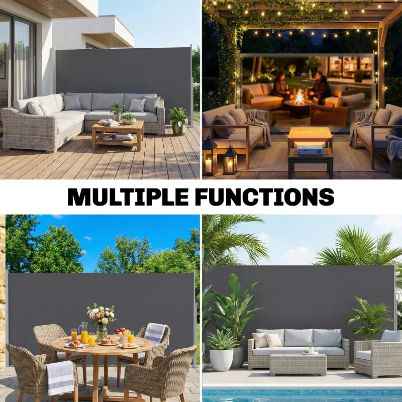 Outsunny Retractable Side Awning, 165" x 73" Outdoor Privacy Screen, Water-Resistant, UV 50+, Dark Grey