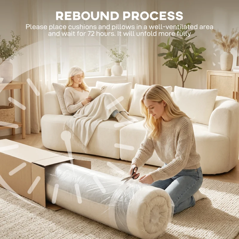 HOMCOM 3 Seater Sofa, 102" Chenille Boneless Couch with Wide Seat, Spring Cushions, High-Density Foam, 3 Pillows, Cream White