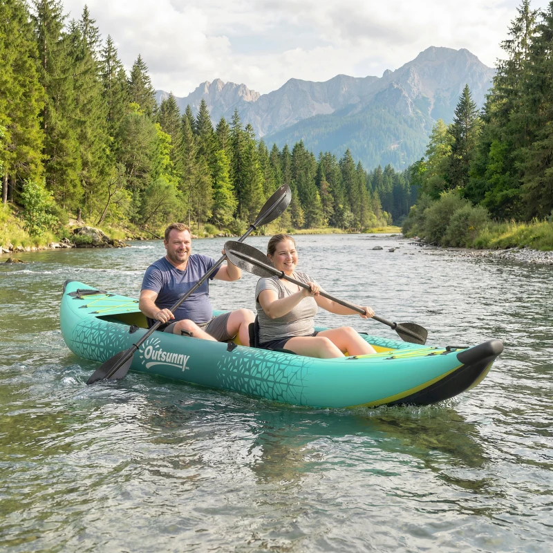 Outsunny 12'6"x37" Inflatable Paddle Board, 506lbs Wide Blow Up Kayak with 2 Aluminum Paddles, Seats and Fins, Yellow and Grey