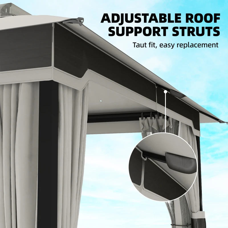Outsunny 10' x 12' Patio Gazebo, Double Roof Outdoor Gazebo Canopy Shelter with Netting and Curtains, Steel Frame, Light Grey