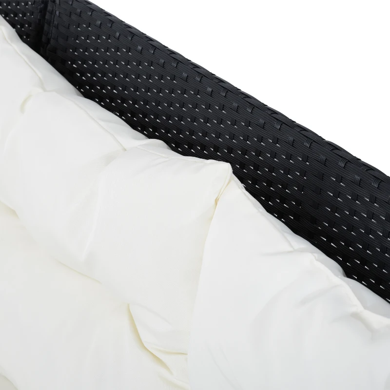 Outsunny 6pcs Outdoor Rattan Sofa Set Garden Wicker Sectional Couch Furniture Set with Dining Table and Chair White